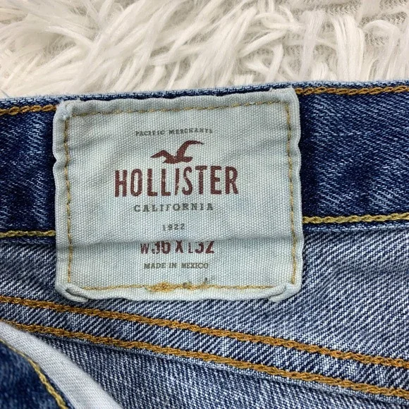 Hollister Jeans Mens 34x31 Blue Pants Classic Taper Denim Button Fly Tag 36x32 - Picture 6 of 13